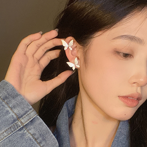 满钻蝴蝶耳环气质耳钉女小众轻奢高级感无耳洞耳夹耳骨夹精灵耳饰