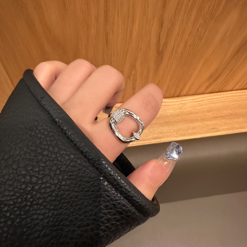 ins小众冷淡风个性不规则锆石戒指女 高级感简约百搭开口食指指环