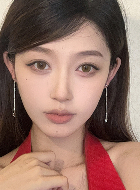 极简冷淡风长款碎银流苏耳环
