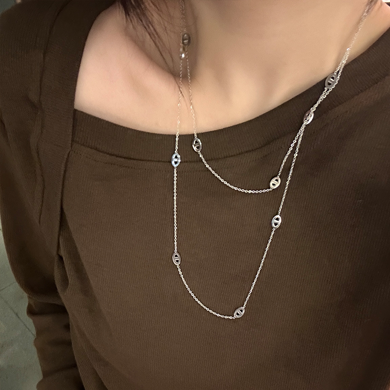 不掉色双层叠戴猪鼻子毛衣链