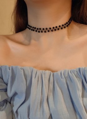 2025年新款黑色水晶编织项链