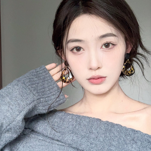 欧美风夸张复古豹纹耳环秋冬耳饰