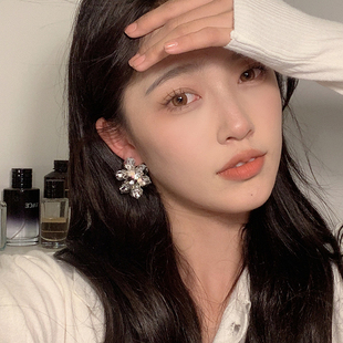 韩国气质夸张透明水晶花朵耳环女 ins网红高级感立体耳坠耳钉耳饰