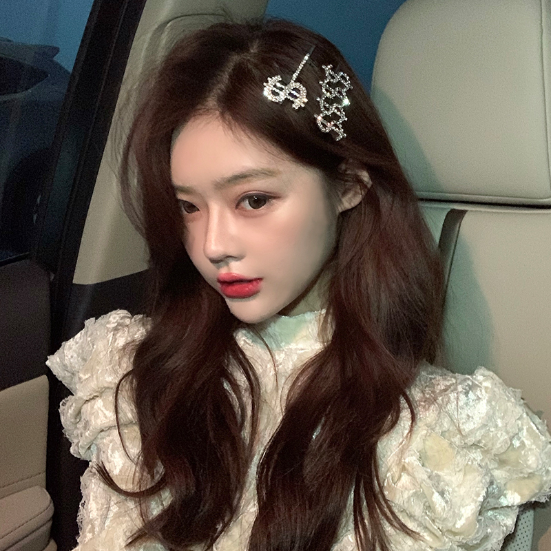 有钱小姐姐的发夹镶钻美元水钻一字夹网红夹子侧边刘海边夹头饰品