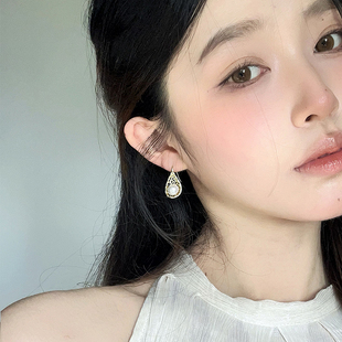 法式 复古珍珠耳环气质高级感金属编织耳钩独特小众设计高级感耳饰