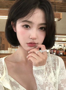 法式镂空珍珠镶钻仿蕾丝开口戒指