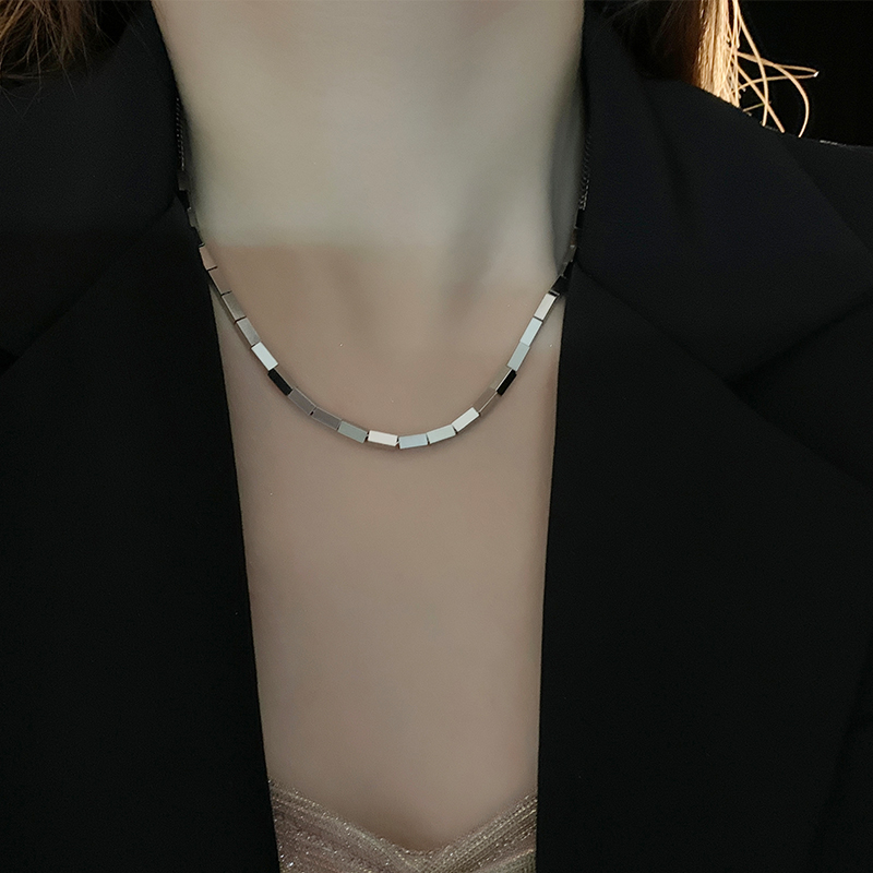 小众中性银色方块女ins锁骨链