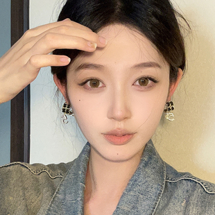 黑色小香风数字5耳钉复古高级感圈圈耳环2025年新款 百搭耳圈耳饰