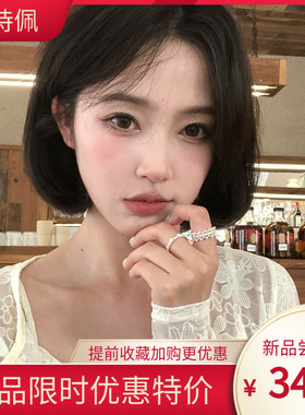 法式镂空珍珠镶钻仿蕾丝开口戒指