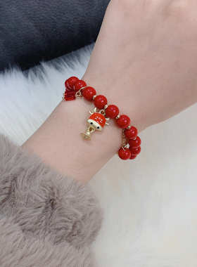 新年红色串珠水晶手链手饰品可爱