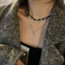 小众设计十字架双层叠戴项链女甜酷风皮质编织项圈个性 锁骨链颈链