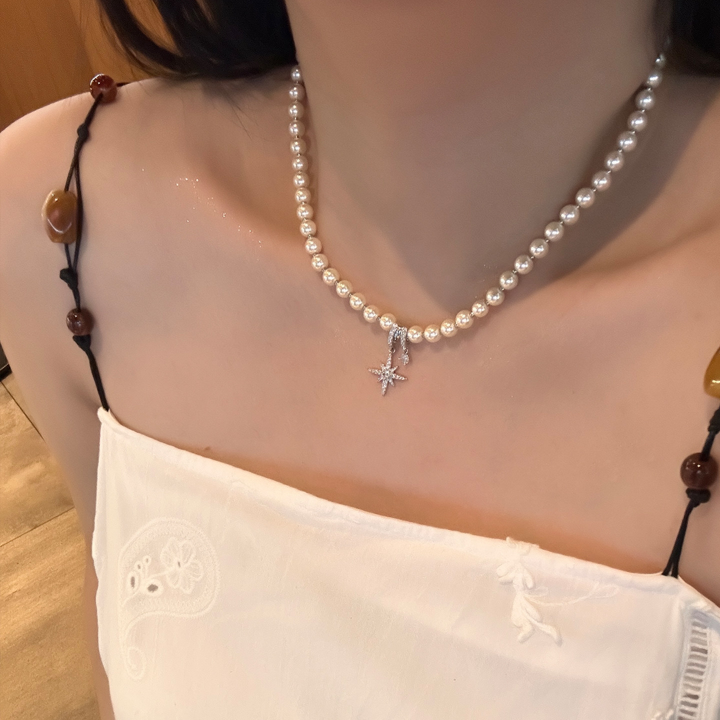 法式轻奢优雅星星吊坠珍珠项链