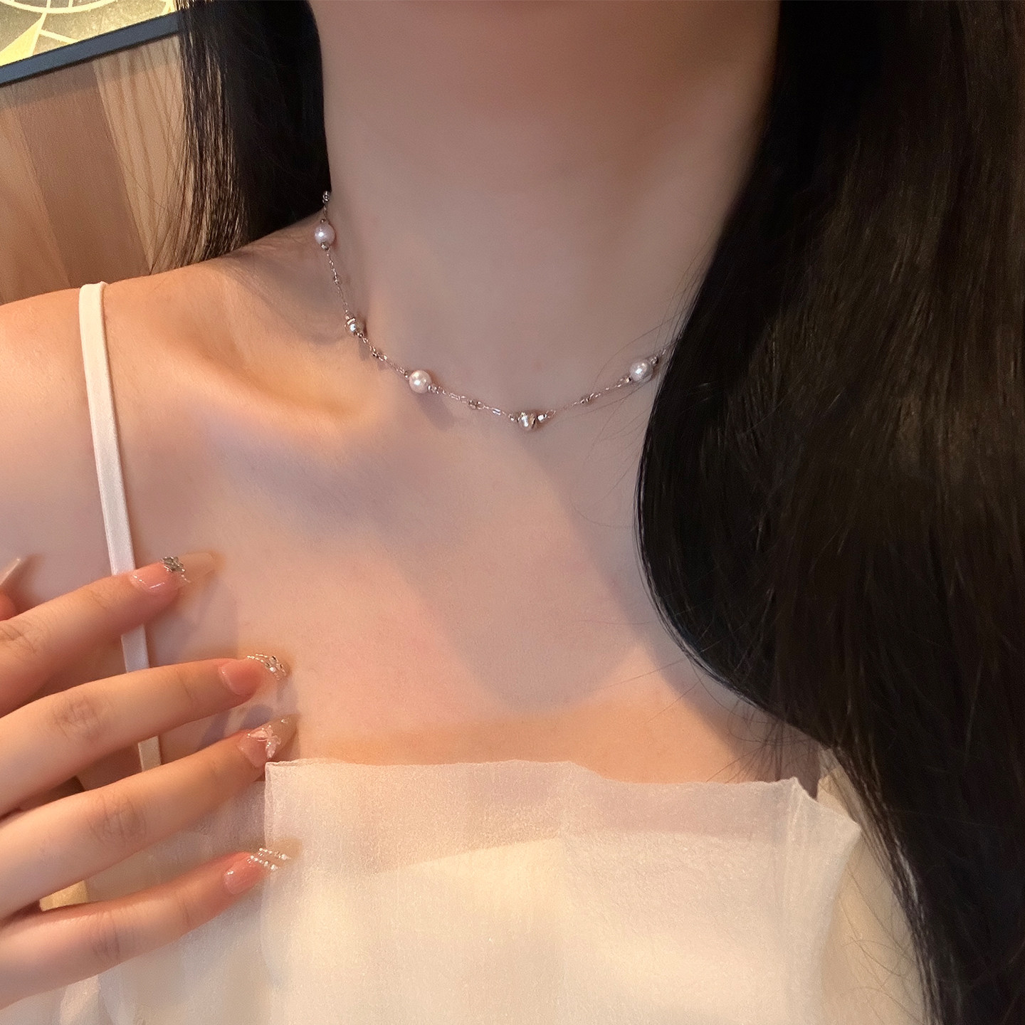 精致细款满天星珍珠项链女夏季轻奢小众冷淡风短款锁骨链百搭颈链