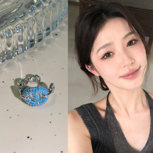 欧美复古仿绿松石小猪鼻子耳夹精致镂空链条耳骨夹百搭无耳洞耳饰