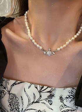 闪钻星球珍珠项链颈链