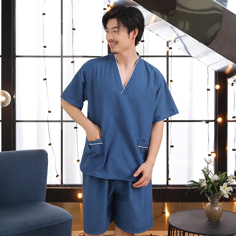 新款浴服汗蒸服男女款棉仿麻情侣装高档大码桑拿按摩服洗浴浴衣