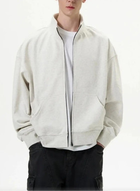 白灰色夹克美式基础短款卫衣男女休闲复古慵懒cleanfit情侣外套