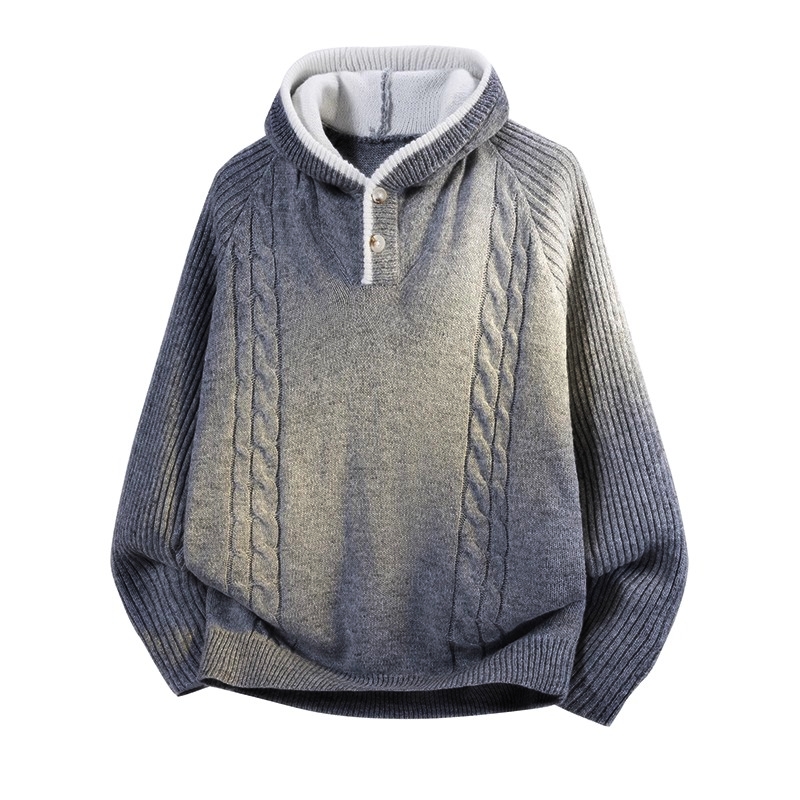 秋冬季加厚保暖学院风套头毛衣男女情侣百搭休闲拼色连帽针织衫潮