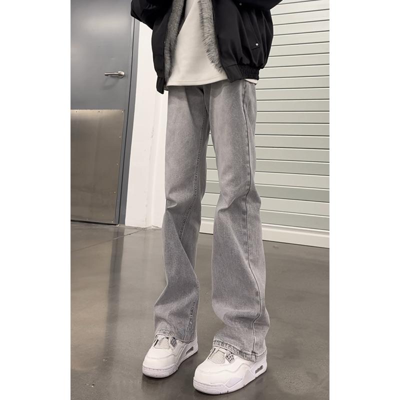 烟灰色微喇百搭牛仔裤男款春秋显高显瘦cleanfit裤子修身直筒长裤