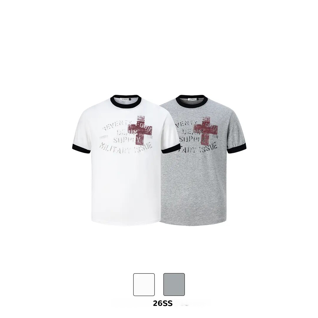 夏季纯棉美式十字架印花修身正肩短袖T恤男女小众街头轻亚上衣