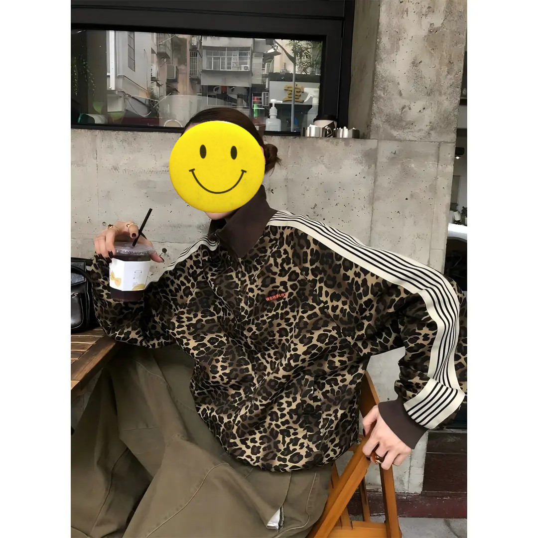 【运费险】豹纹高领卫衣休闲外套秋季新款洋气显瘦宽松潮流情侣夹