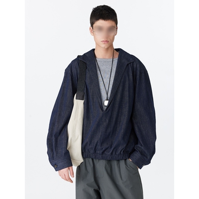 2025新款秋季原牛感大V领假两件卫衣美式复古休闲百搭套头外套潮