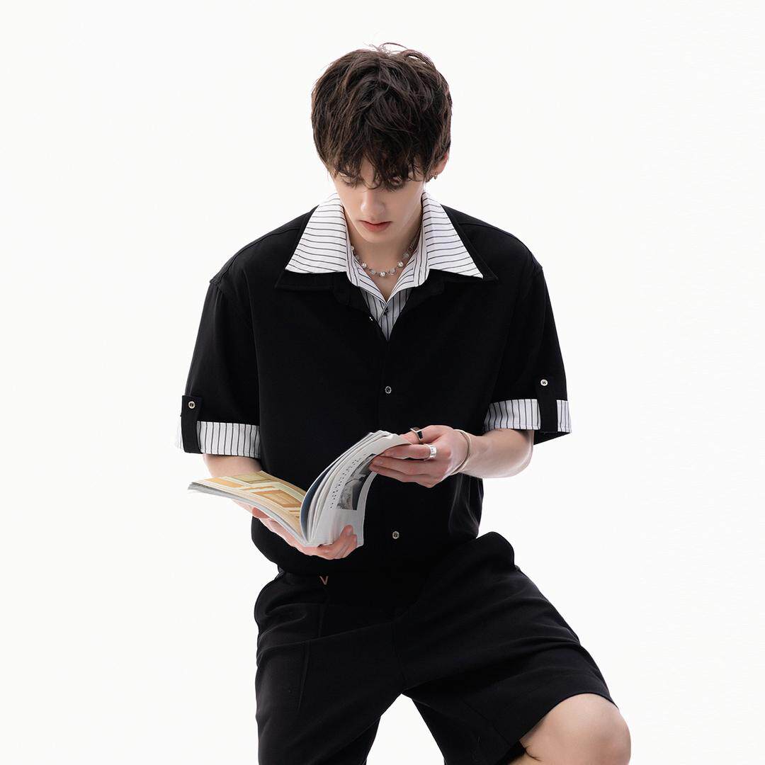 设计师款男装高级感夏季假两件短袖衬衫男2026新款雅痞风衬衣