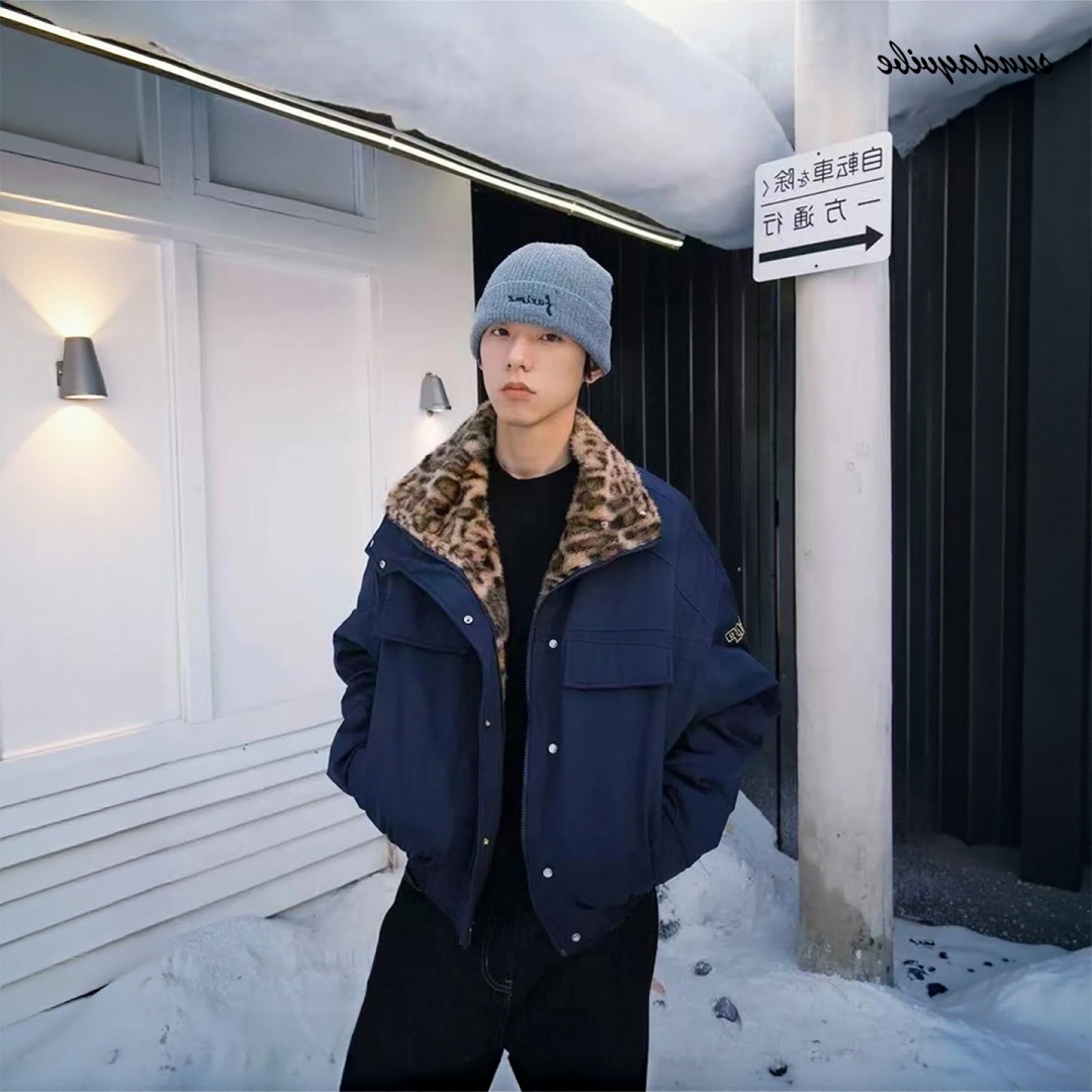 美式复古座山雕立领棉服男女秋冬季重磅加绒加厚豹纹保暖棉衣外套