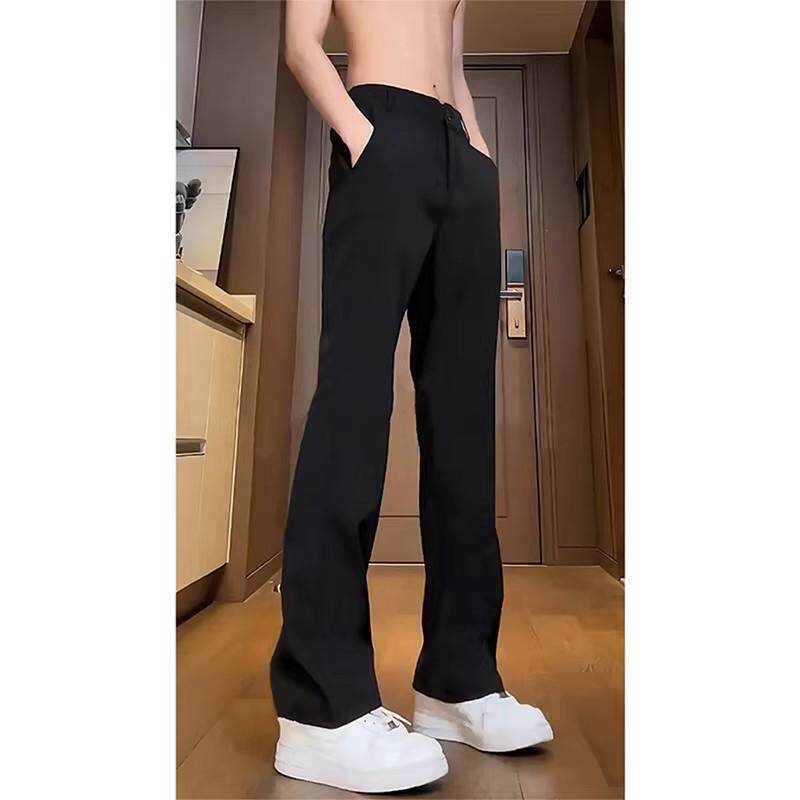 黑色男生微喇弯刀西裤男款夏季休闲阔腿裤长裤高腰美式显瘦裤子