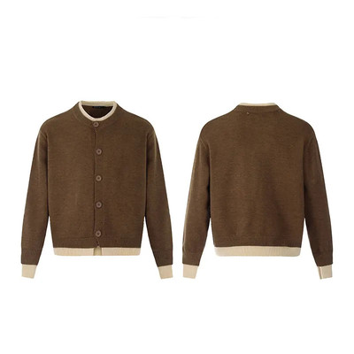秋冬季棕色美拉德复古开衫毛衣外套男女美式复合假两件针织衫上衣