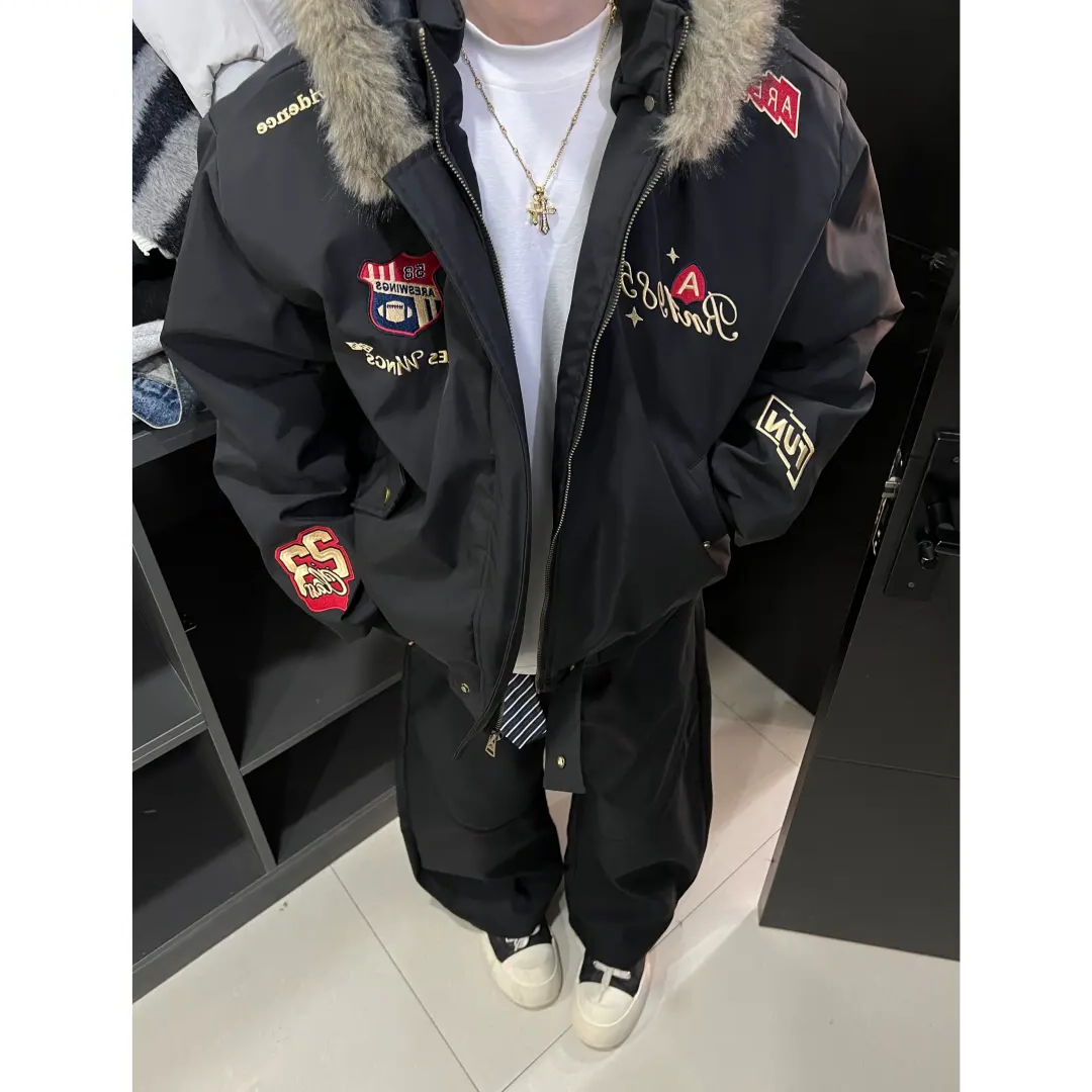 美式复古飞行夹克座山雕刺绣棒球棉服男女情侣冬季保暖棉衣外套潮