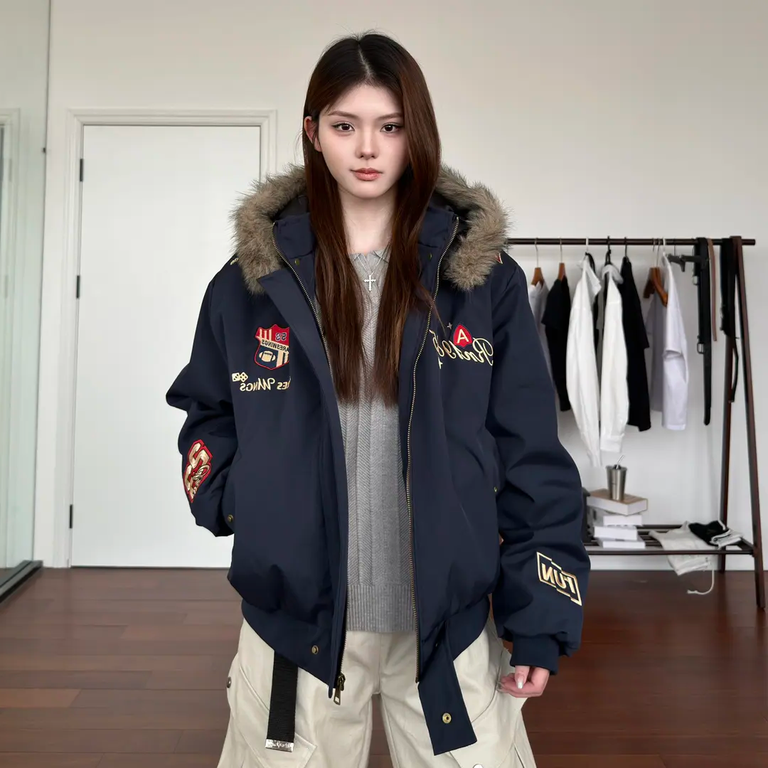 美式复古刺绣徽章座山雕棉衣外套男女冬季加厚保暖棉服夹克潮