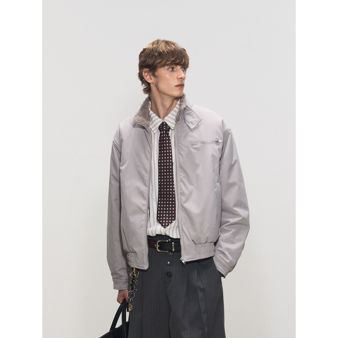 秋冬季美式复古毛领哈灵顿棉服男保暖活页分割bomber短款棉衣外套