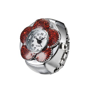 花朵精美合金可看时间学生女生可爱石英戒指手表