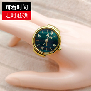 2023年上新戒指表渐变小绿表迷你创意圆形学生手表时尚 真表