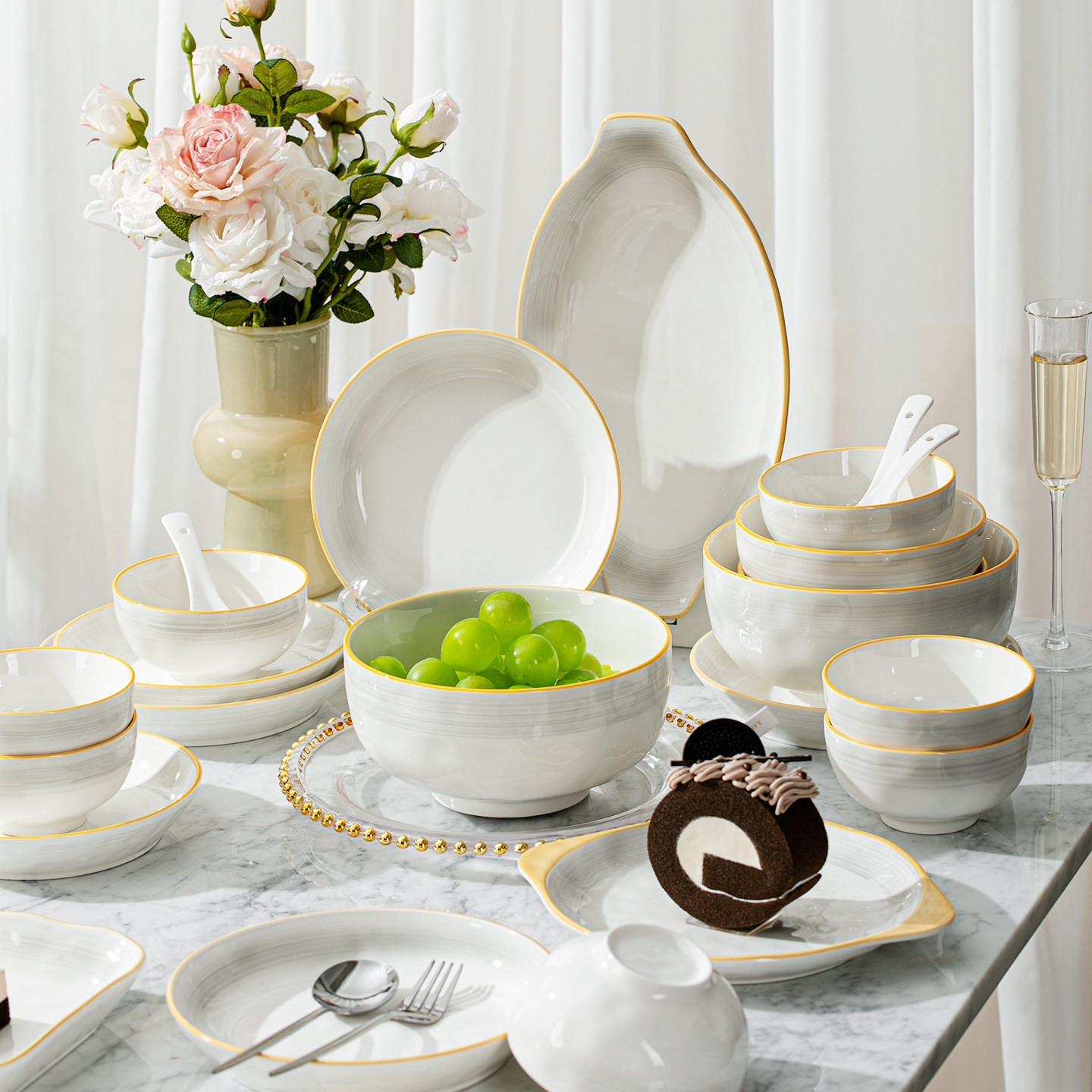 月如烟日式陶瓷深盘子家用菜盘2025新款炒菜碟子餐盘碗碟餐具套装,餐饮具,西餐餐具套装,淘宝优惠券,粉丝福利购,淘宝优惠卷