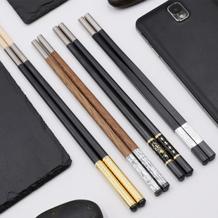 拼接火锅筷换头筷子合金餐具筷柄分体不锈钢接口家用餐厅加长竹制