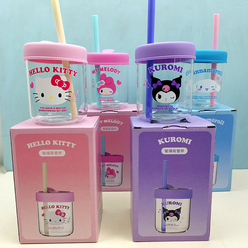 名创优品玻璃高硼凯蒂猫吸管杯