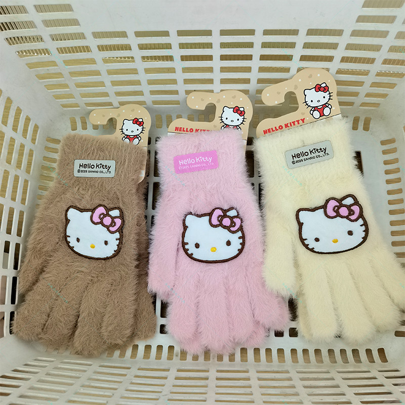 名创优品凯蒂猫蝴蝶结豹纹手套