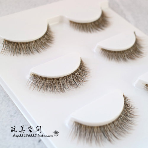 黑棕混色透明梗假睫毛3D浓密短款