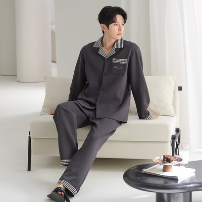 男款睡衣春秋季2025新款纯棉长袖长裤男士睡衣开衫大码家居服套装
