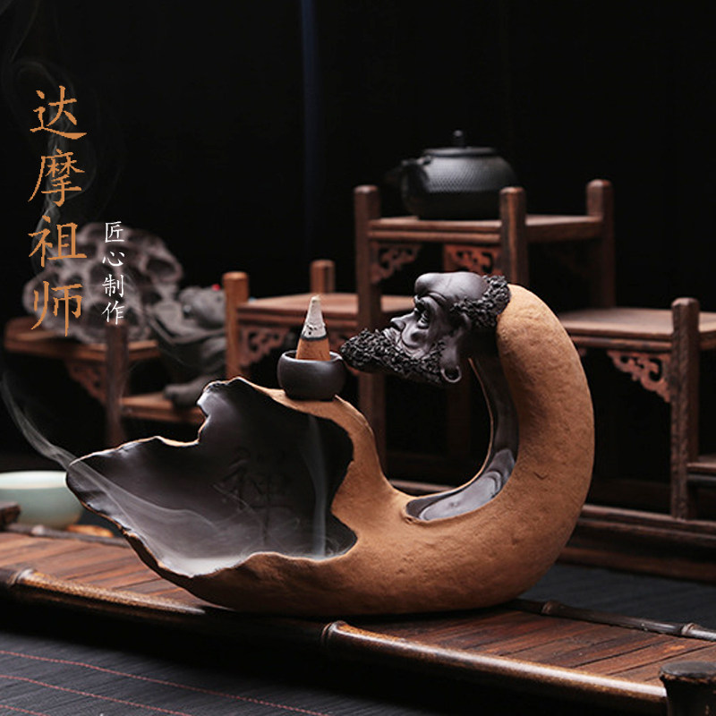 陶瓷倒流香炉达摩沉香檀香摆件