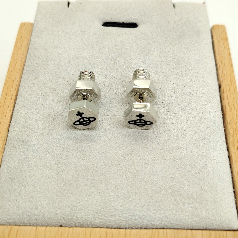 thumbnail for Fashion Fashion Punk Gold Silver Titanium Black Hexagonal Thread Screw Saturn Stud Earrings