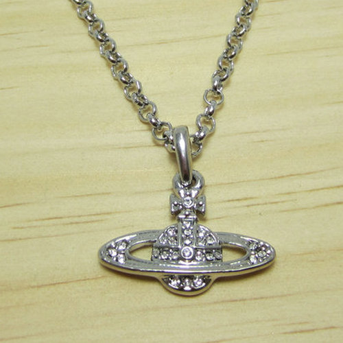 thumbnail for Silver White Full Diamond Small Saturn Necklace-B8008