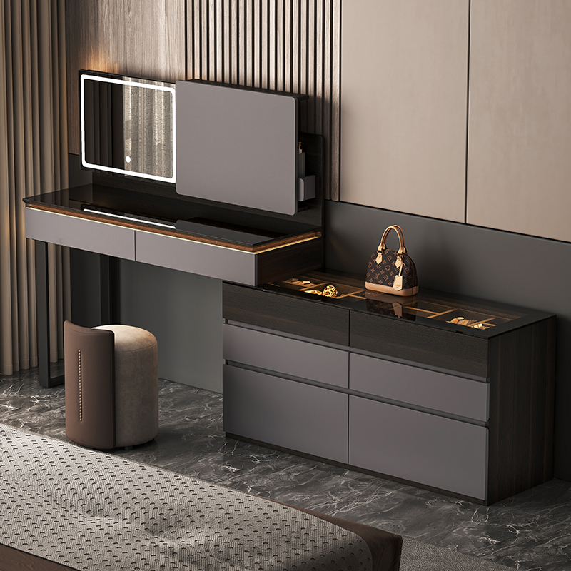 意式床尾可伸缩梳妆台斗柜一体