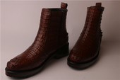 真皮男鞋 鞋 尖头靴子棕鳄鱼皮鞋 固特异手工皮鞋 子牛皮底鞋 定制