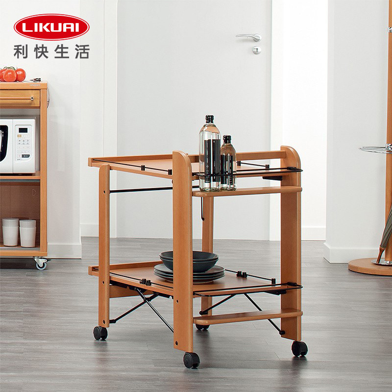 利快意大利进口福帕实木双层推车可折叠餐桌边几厨房置物架餐边车