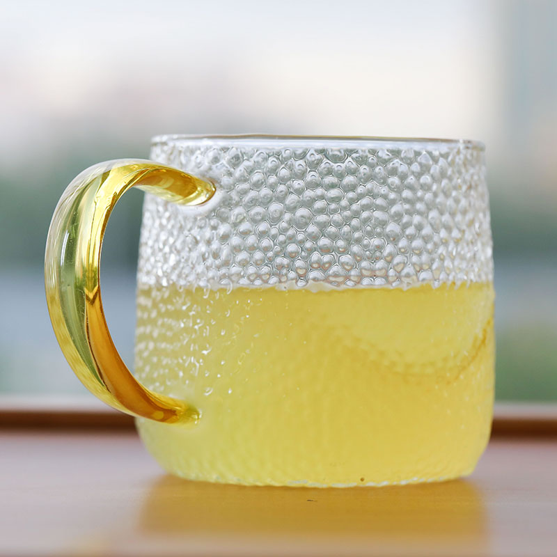 利快锤目纹玻璃水杯vono泡茶杯家用茶杯客厅耐热带把手杯子早餐杯