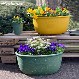 利快日本塑料树脂花盆加厚耐用绿萝多肉大口径特大号盆栽加仑托盆