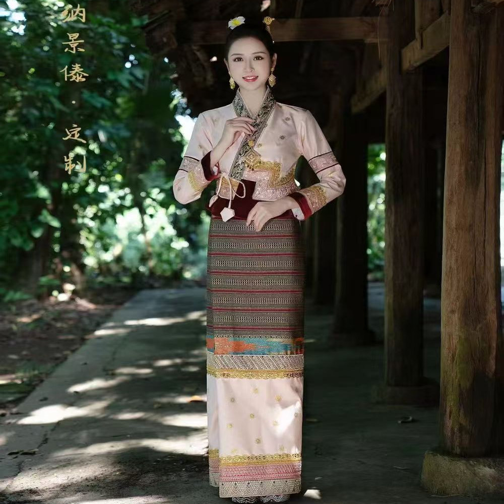 网红同款傣族泼水节粉色两件套装